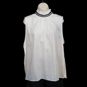 NWT Nanette Lepore "Cannoli" Ivory Top Sleeveless High Collar Beading Ruffle XL